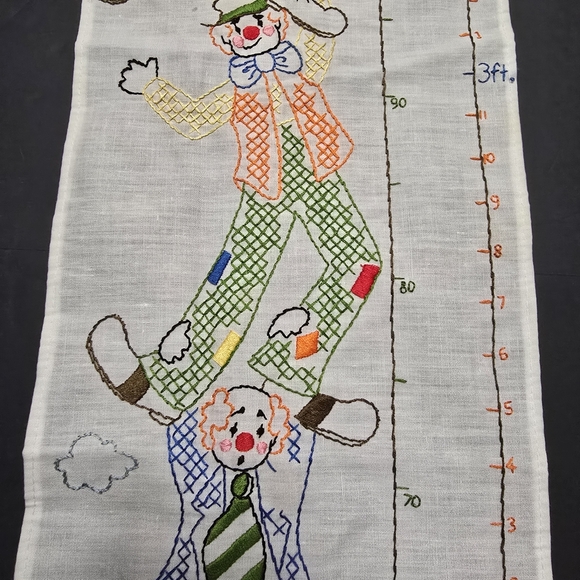 Hand Embroidered Colorful Clown Kids Growth Chart Wall Hanging 4ft Nursery - Picture 4 of 9